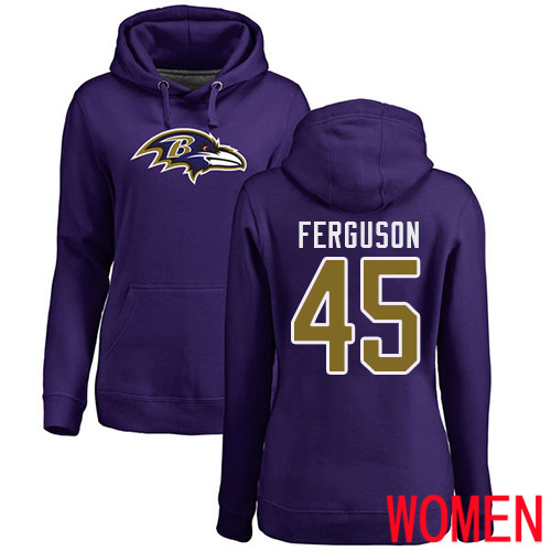 Baltimore Ravens Purple Women Jaylon Ferguson Name and Number Logo NFL Football #45 Pullover Hoodie Sweatshirt